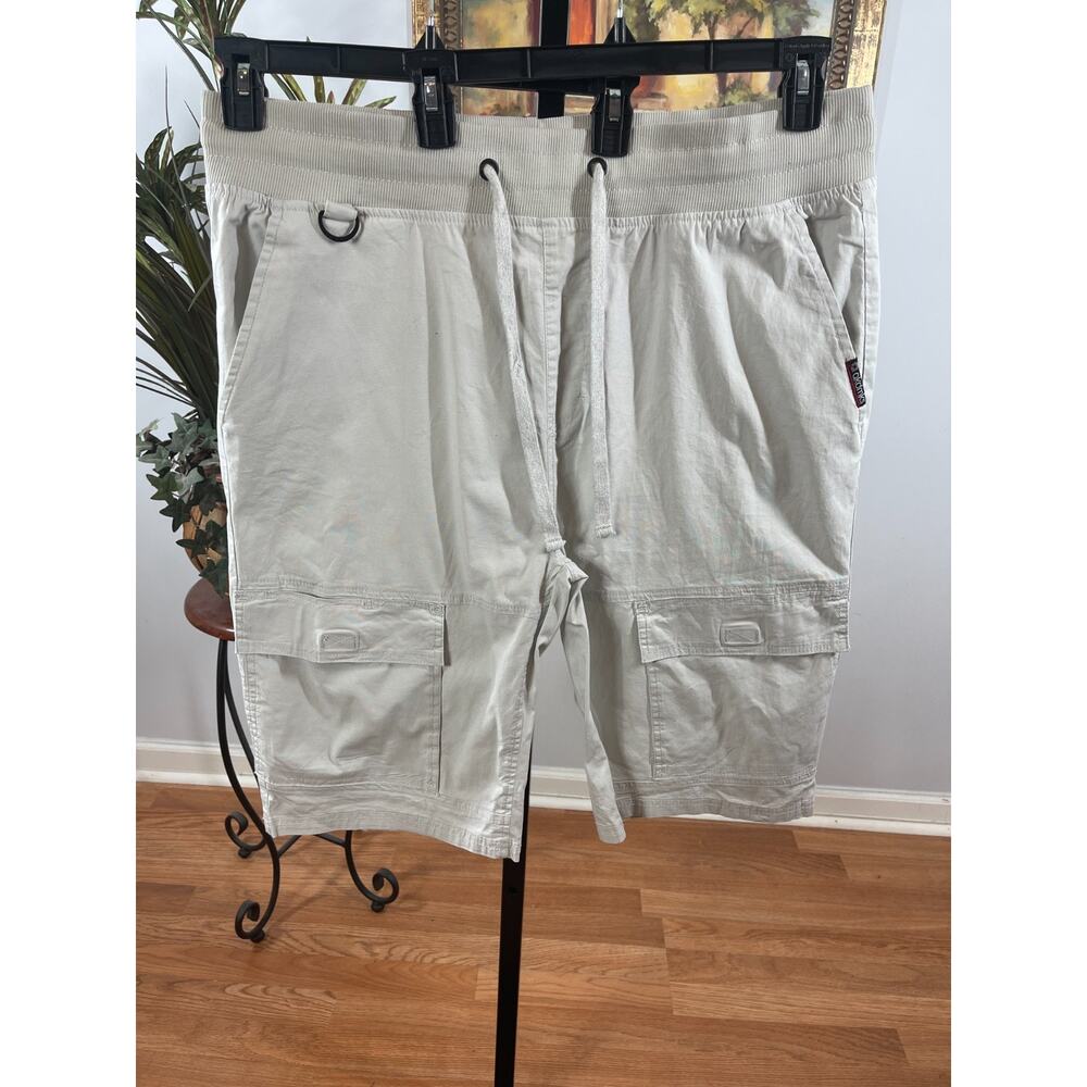 Akademiks Cargo Shorts Men's 2XL Beige Drawstring Gorpcore Streetwear Athleisure
